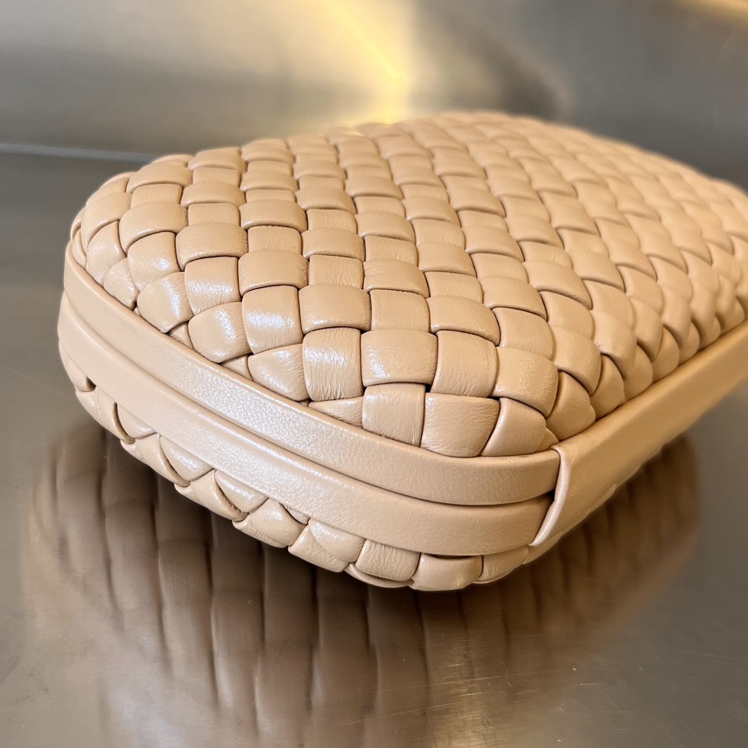 Knot Padded Intreccio Leather Clutch Almond